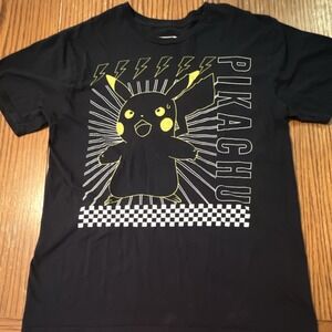 Pokémon Pikachu Men's Shirt Medium Black Graphic Cotton Short Sleeve Crew Neck